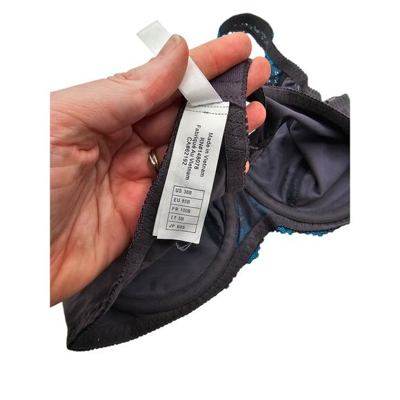 Curve Muse Womens Sz 38B Unlined T Shirt Bra Black Blue Lace Trim Sexy - Picture 5 of 5